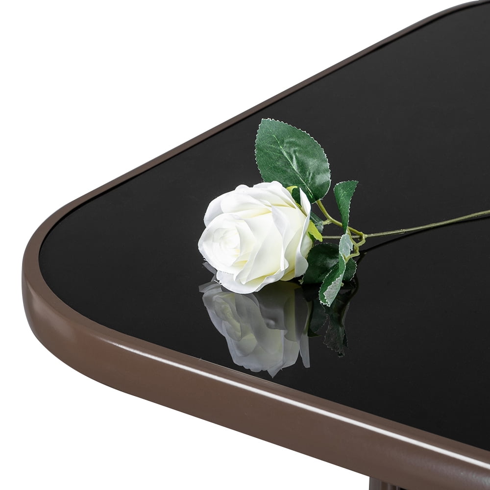 Commercial Grade Wrought Iron Bar Table 40" Height - 5mm Tempered Glass Top Patio Counter Table with Double Ring Frame, Matte Brown, 200lb Capacity