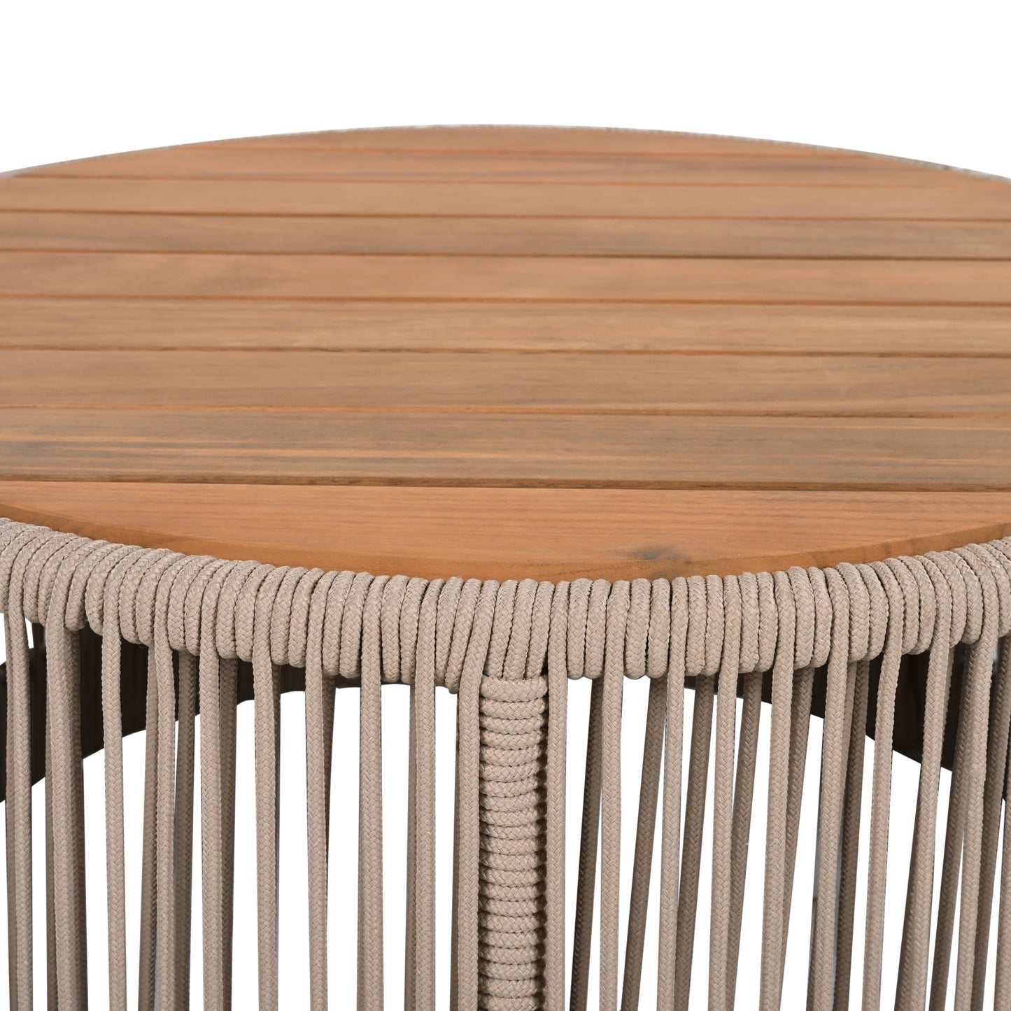 Christopher Knight Home 26" Round Coffee Table, Acacia Wood Top with Rope & Iron Base, Beige