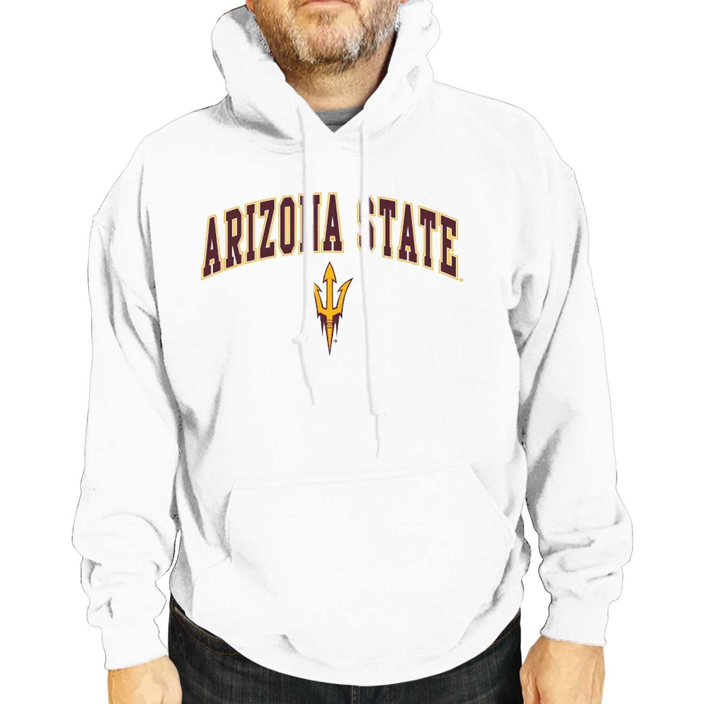 Campus Colors Adult Arch & Logo Soft Style Gameday Hooded Sweatshirt (Arizona State Sun Devils - White, Small)