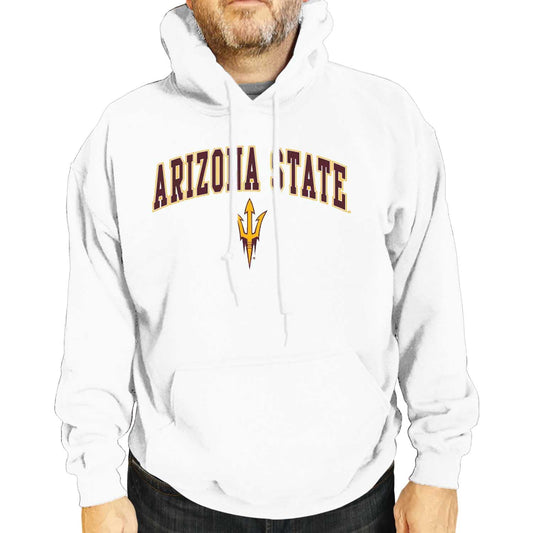 Campus Colors Adult Arch & Logo Soft Style Gameday Hooded Sweatshirt (Arizona State Sun Devils - White, Small)