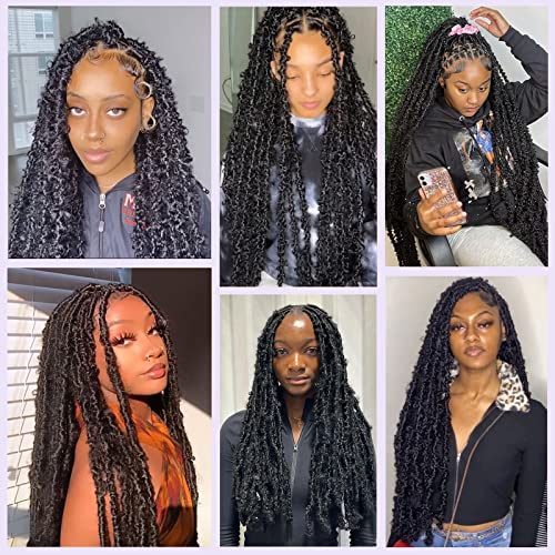 Leeven 24 Inch Butterfly Locs Crochet Hair 6 Packs Distressed Faux Locs Crcoeht Hair 1B# Pre-twsied Synthetic Fluffy Goddess Butterfly Soft Locs Crochet Braids Hair Extensions