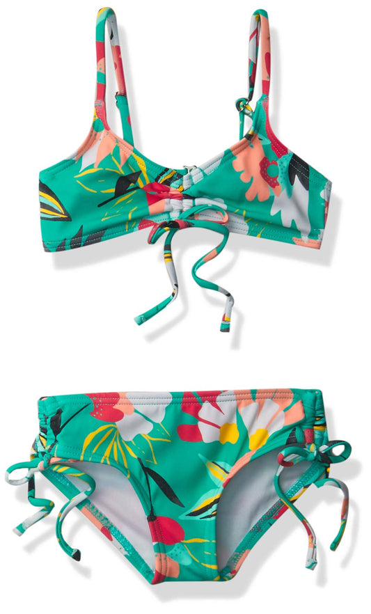 Kanu Surf Girls' Willow V-Neck Bikini Beach Sport 2-Piece Swimsuits, Tropical Dance Atlantis, 14