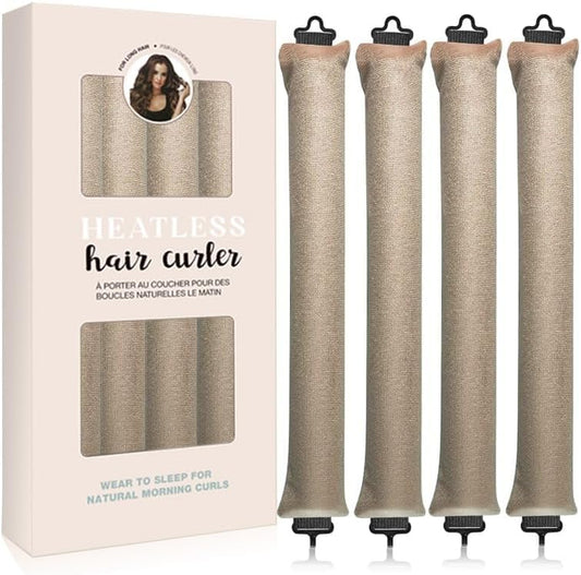 Heatless Hair Curler 4pcs Heatless Curling Rod Overnight Soft Hair Rollers to Sleep No Heat Curls Overnight Curlers for All Hair Types (Braun) Healthy and Stylish, No Heat Needed
