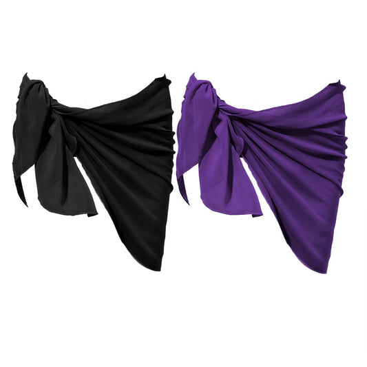 LD DRESS Chiffon Cover up Swimwear Beach Sarong Pareo Canga Swimsuit Wrap (2 pcs Set (Black+Dark Purple))