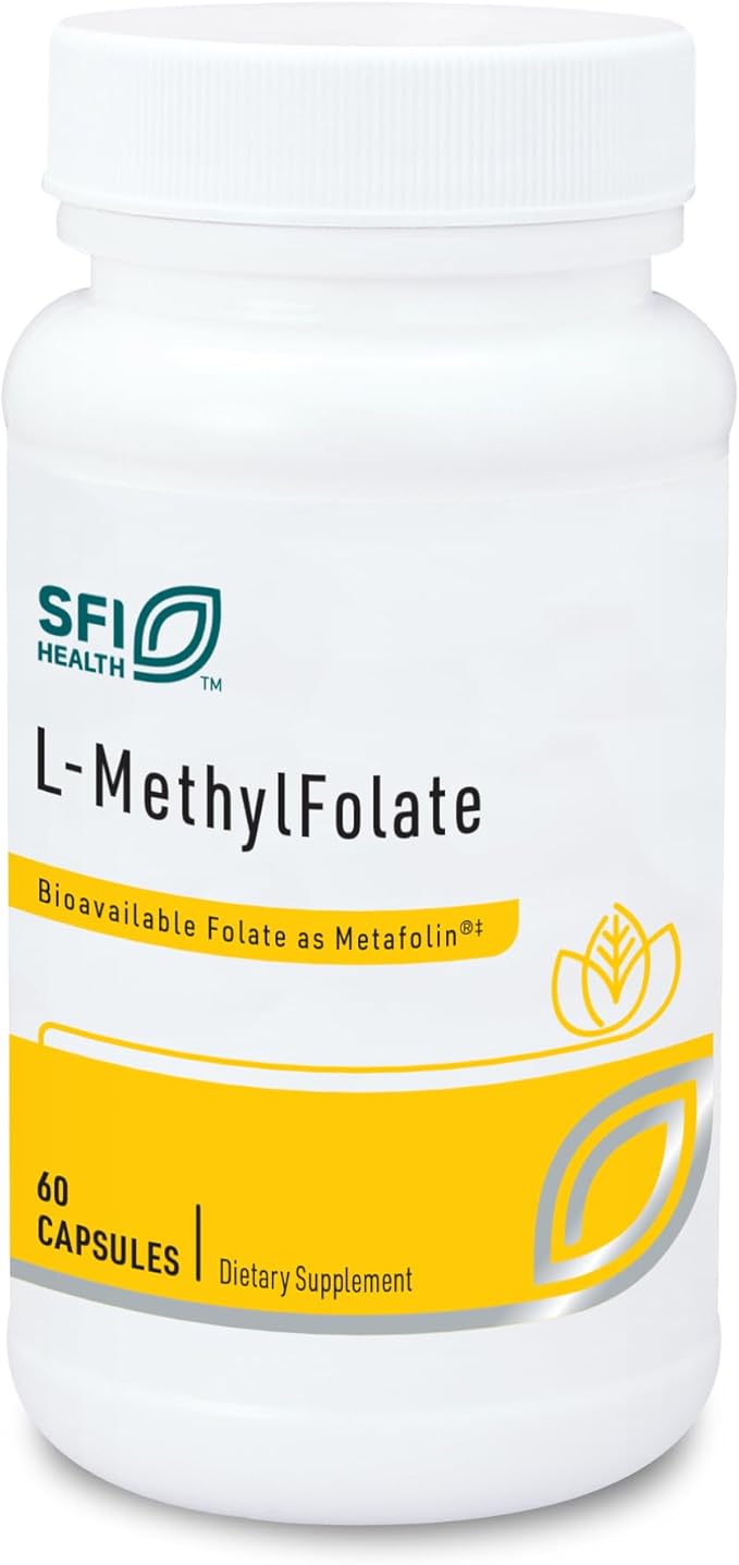 Klaire Labs L-Methylfolate - 1000 mcg Folate Highly Bioavailable, Hypoallergenic 1000 Micrograms (1 Milligram) Metafolin L-5-MTHF (60 Capsules)