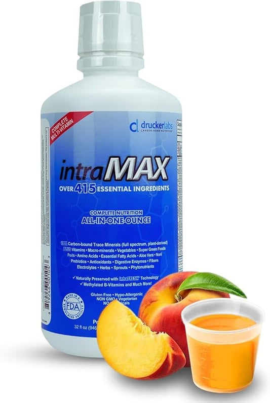 IntraMAX 2.0 Organic Liquid Multivitamin, Non GMO, Dairy Free, Gluten Free, Magnesium, Vitamin D, C and E, Zinc (32 oz., Peach Mango)