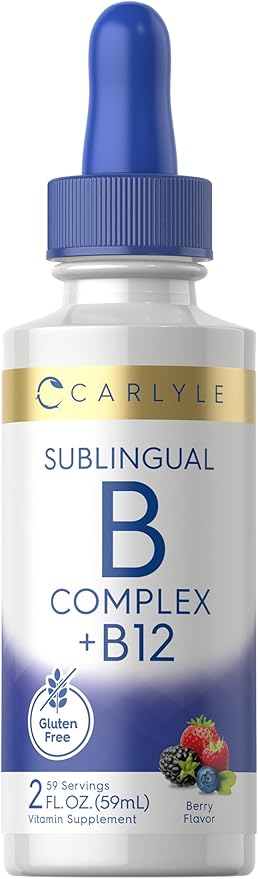 Carlyle Sublingual Vitamin B Complex | with B12 | 2 Fluid Ounces | Berry Flavor | Vegetarian, Non-GMO, and Gluten Free Supplement