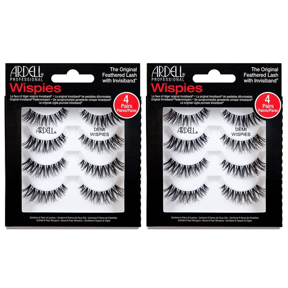 Ardell Demi Wispies False Eyelashes, Black - Full Volume Demi Wispies, Reusable Strip Lashes for Eye Make-up Enhancement, 2 Pack