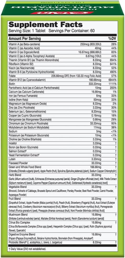 CATALO Multivitamin for Women & Men with Minerals Tablets – Plant-Based Formula with 25 Essential Vitamins & Minerals, Includes 39 Fruits, Vegetables, Mushrooms & Herbs – 60 Tablet