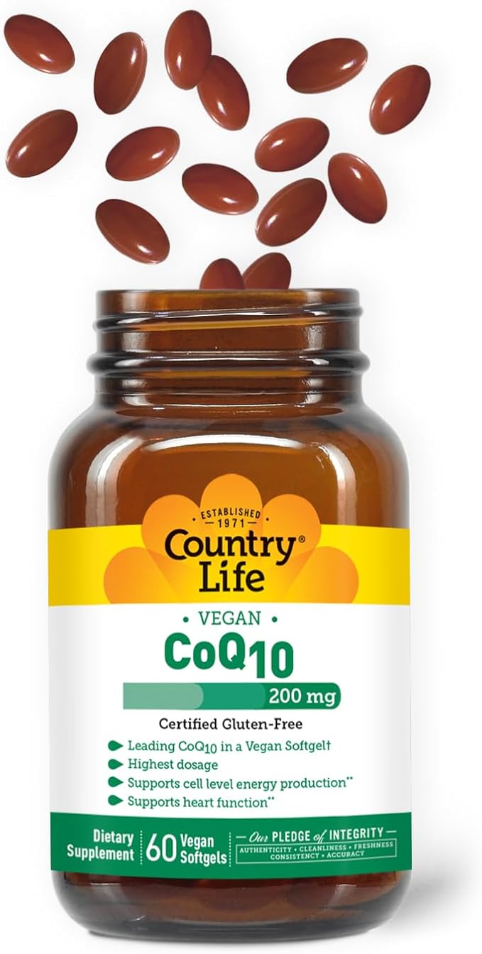 Country Life Simply CoQ10, Supports Heart Function, 200mg, 60 Vegan Softgels, Certified Gluten Free, Certified Vegan