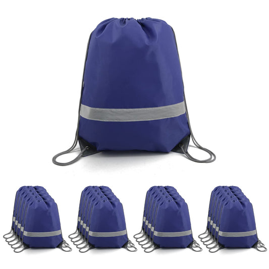BeeGreen Reflective Drawstring Bags 20 Packs Navy Blue Large Drawstring Bags String Backpack for Gym Sports Trip with Reflective Strip Cinch Sack DIY for Women Men Team