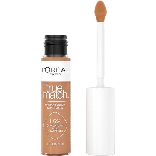 L'Oreal Paris True Match Radiant Serum Concealer, Brightening Under Eye Concealer Make Up with 1.5% Hyaluronic Acid and Caffeine, N8, 0.33 Oz