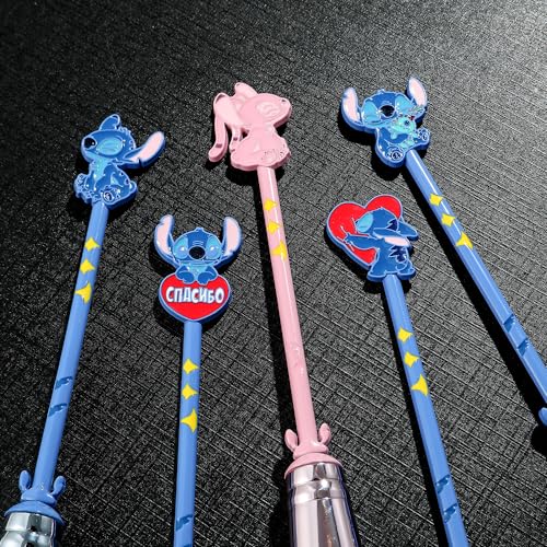 Interstellar Baby Makeup Brushes Set - 5Pcs Creative Stitch Theme Cosmetic Brushes Set, Premium Synthetic Foundation Eyeshades Brush Set Best Gift for Young Girl Women (Blue mix pink)