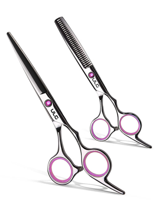 Hair Cutting Scissors Thinning Shears Kit ULG Professional Hairdressing Texturizing Salon Razor Edge Scissor Japanese Stainless Steel 6.5 inch Pink