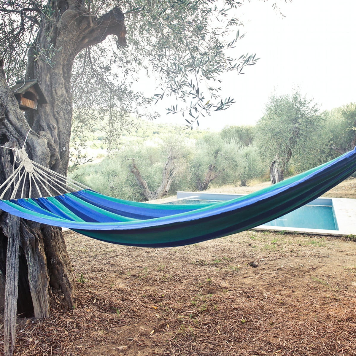 COOPHYA 1Set Blue Striped Canvas Hammock for Sleeping and Relaxation in Outdoor Activities 11.8x31.5x0.4in