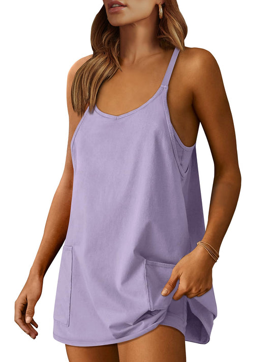 ANRABESS Women Summer Mini Romper Dress Workout Tennis Active Sports Athleisure Outfits built in Shorts Trendy Vacation Purple X-Smal
