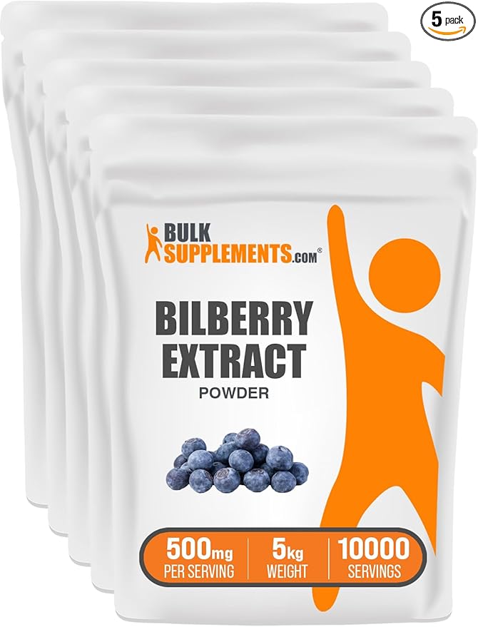 BulkSupplements.com Bilberry Extract Powder - Bilberry Fruit Extract, Bilberry Powder, Bilberry Supplement for Eyes - Glulten Free, 500mg per Serving, 5kg (11 lbs) (Pack of 5)