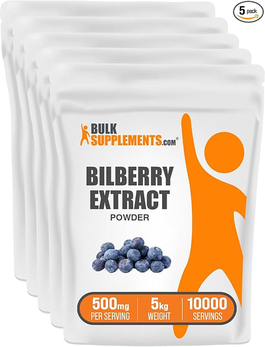 BulkSupplements.com Bilberry Extract Powder - Bilberry Fruit Extract, Bilberry Powder, Bilberry Supplement for Eyes - Glulten Free, 500mg per Serving, 5kg (11 lbs) (Pack of 5)