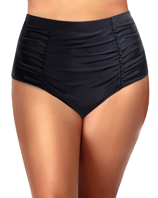 Daci Women Black High Waisted Bikini Bottom Tummy Control Swimsuit Shorts Ruched Bathing Suits Bottom M