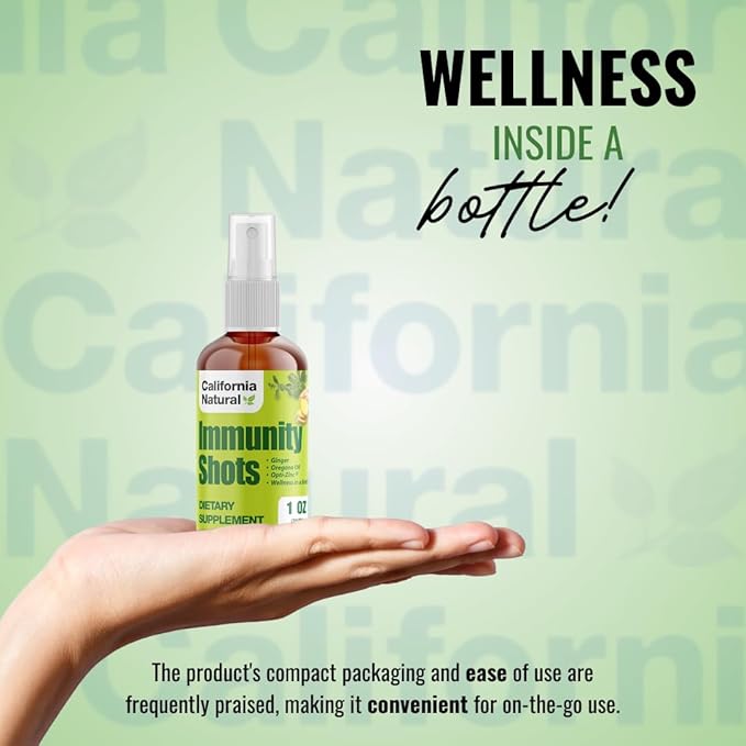 California Natural Immunity Shots 1oz Bottle, Organic Ginger Root, Oregano Oil - Potent & Pure Immune System Booster - Immune System Support & Wellness Shot (Pack of 1)