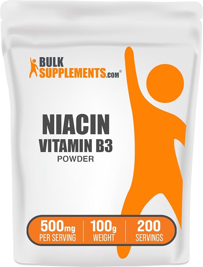 BulkSupplements.com Niacin Powder - Vitamin B3 Supplement, Niacin Flush - Gluten Free, 500mg per Serving, 100g (3.5 oz) (Pack of 1)