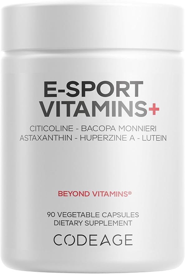 Codeage E-Sport Vitamins+ Citicoline Cognizin, Bacopa Monnieri Supplement, Multivitamins, Astaxanthin, L-Theanine, Ginkgo Biloba, Acetyl-L-Tyrosine, Huperzine A, Lutein, Esport Gaming - 90 Capsules