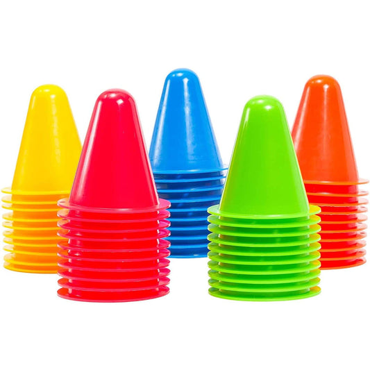 Juvale 50 Pack Mini Cones for Classroom, Small Sports Markers for Soccer, Playground (Assorted Colors, 3 in)