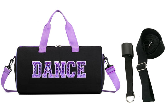 Dance Duffle Bag for Girls, Kids Toy Storage Bag,Weekend Bag,Overnight Bag,Gymnastics bag 17"Lx9"Wx9"H (Purple Set-stretch band)