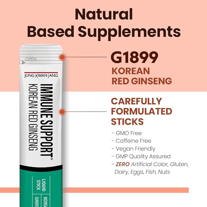 JungKwanJang Korean Red Panax Ginseng (800mg) and Elderberry (469mg) Immune Support Everytime Extract Sticks, Antioxidant Supplement for Immunity and Daily Wellness, 10 Count