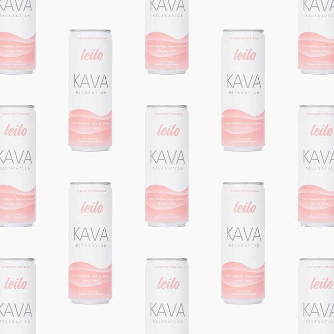 LEILO | Kava Powered Sparkling Relaxation Drink | Raspberry Hibiscus 12-Pack - Non-ALC Calming Beverage | 12 fl oz Cans (Pack of 12)