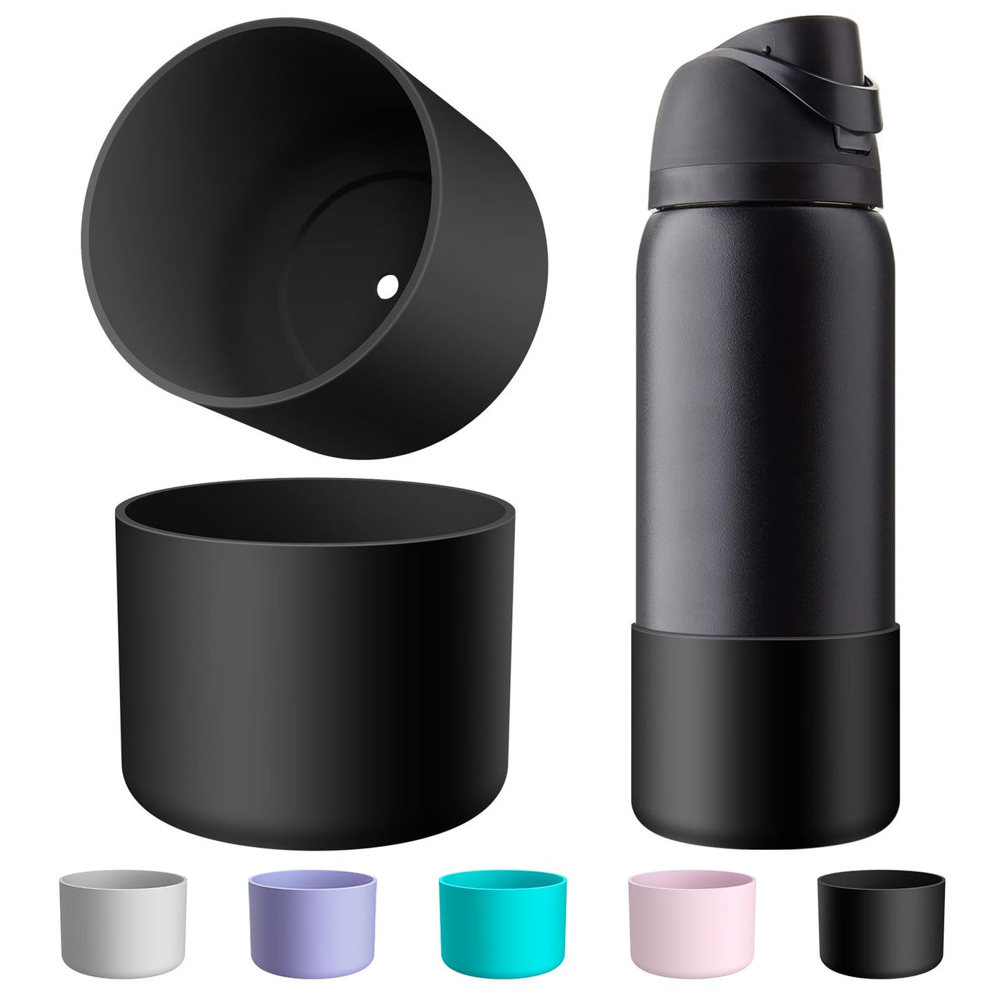 Comheral 2PCS Silicone Water Bottle Boot for Owala 32oz, Anti-Slip Protective Sleeve Bottom Bumper for FreeSip, Twist, and Flip Stainless Steel Bottles, Dishwasher Safe and BPA Free(Black)