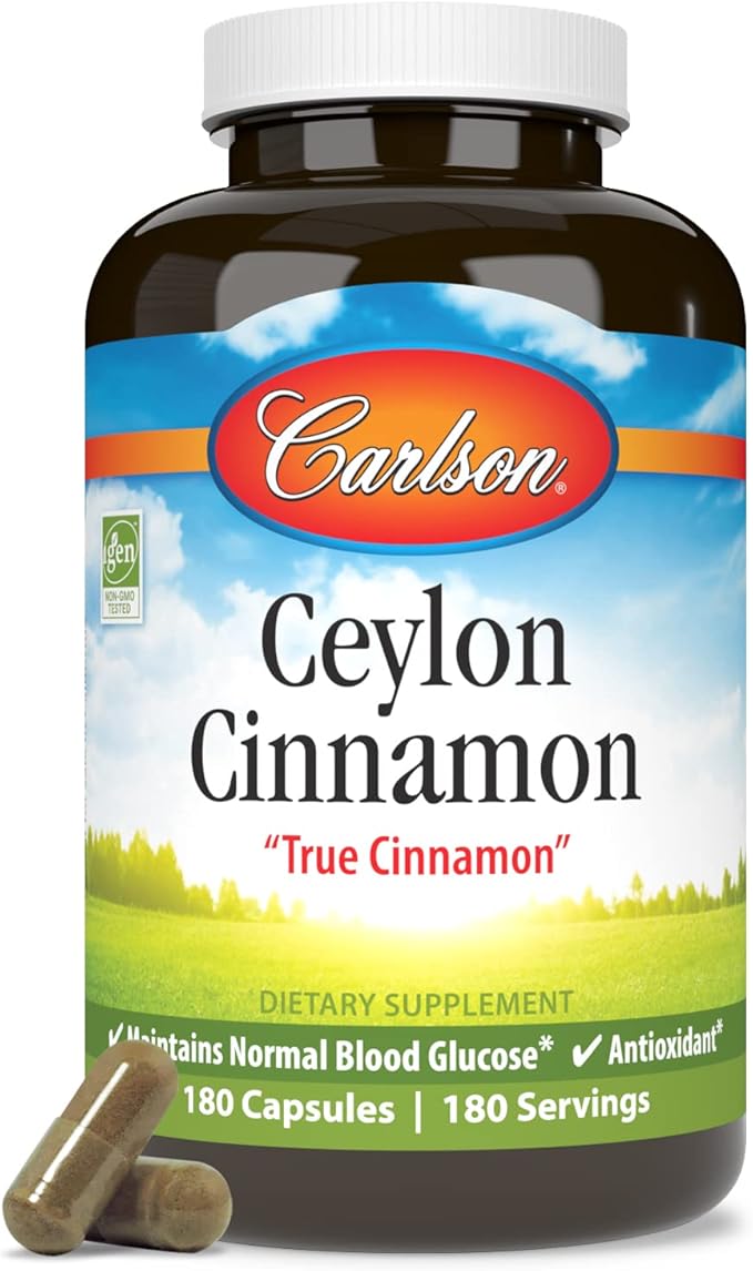 Carlson - Ceylon Cinnamon, Cinnamon Supplements, 500 mg, Cinnamon Extract Pills, Ceylon Cinnamon Capsules, 180 capsules