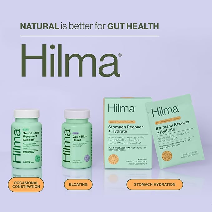 Hilma Gentle Bowel Movement Supplements with Magnesium Citrate, Natural and Gentle Laxatives for Constipation w/Magnesium Citrate, Ginger, Anise and Bitter Orange, 46 Vegan Capsules