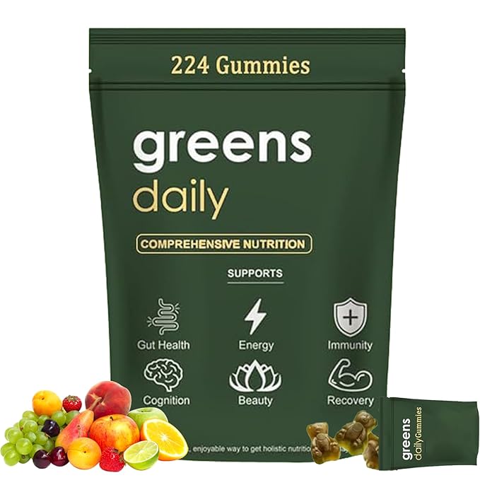 Greens Gummies, Daily Greens Gummies with Chlorella and Spirulina, Digestive & Gut Health, Multi-Vitamins & Minerals, 224 Gummy Bear