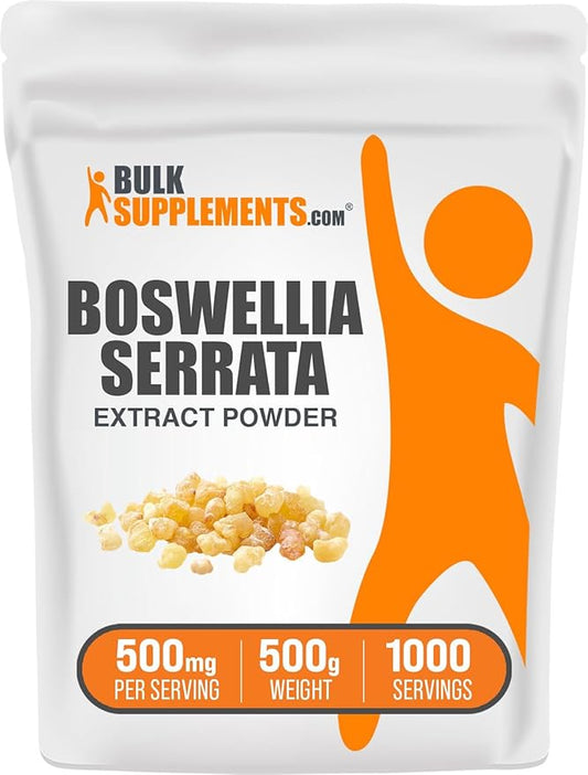BulkSupplements.com Boswellia Serrata Extract Powder - from Frankincense Resin, Boswellia Serrata Powder - Herbal Supplement, Gluten Free, 500mg per Serving, 500g (1.1 lbs) (Pack of 1)