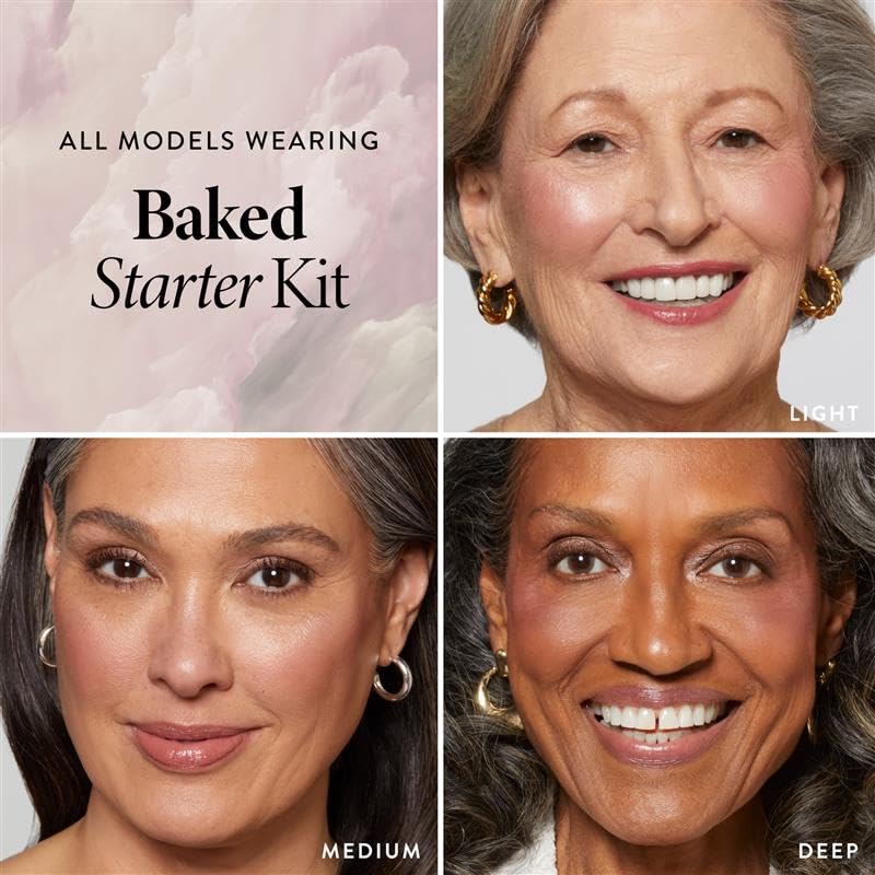 LAURA GELLER NEW YORK Baked Starter Kit: Porcelain - Best of the Best Full Face Palette + Baked Balance-n-Brighten Powder Foundation + Retractable Angled Kabuki Brush Set