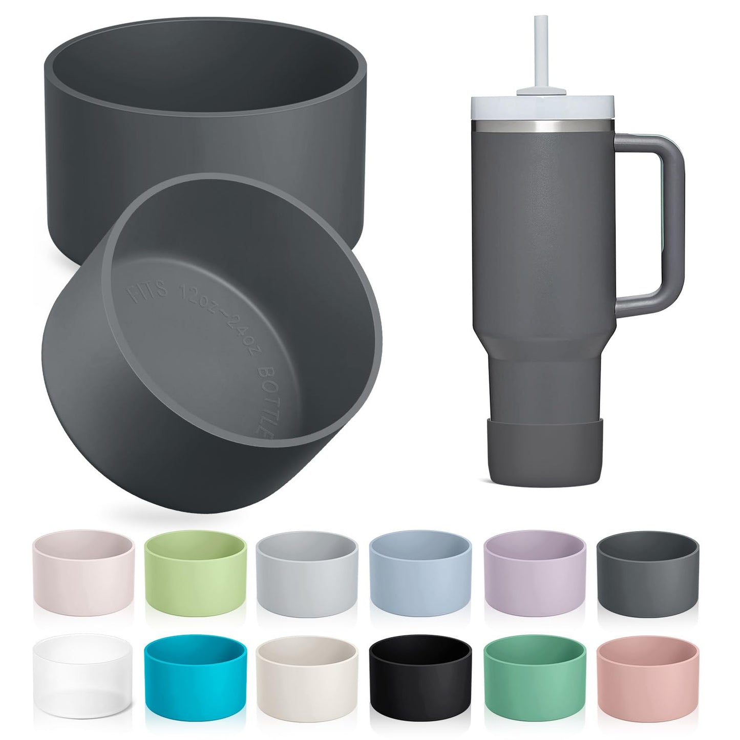 KTKUDY 2-Pack Silicone Boot for Stanley Tumbler 40 30 20 oz & Intended for Hydro Flask 12-24 oz - Cup Boot fit Select Yeti, Simple Modern, Owala Water Bottle - Bottom Cover Accessories Fit Stanley Cup