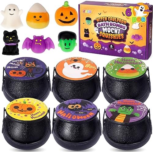 JOYIN Halloween Witch Cauldron Themed Bath Bomb with Mochi Squishy Toy, 6 Packs Bubble Kids Bath Bombs with Surprise Toy Inside, Trick or Treating, Halloween Party Favors Supplies, Goodie Bag Stuffers