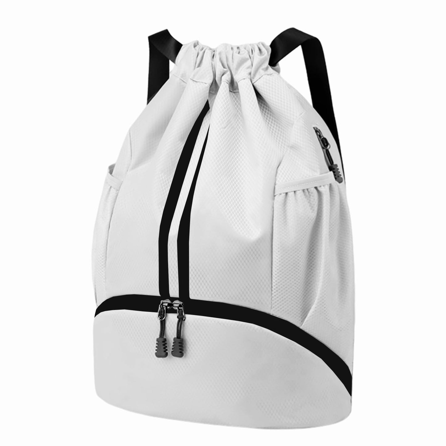 Hoedia Sports Drawstring Backpack - String Swim Gym Bag with Shoes Compartment and Wet Proof Pocket for Women/Men (White)