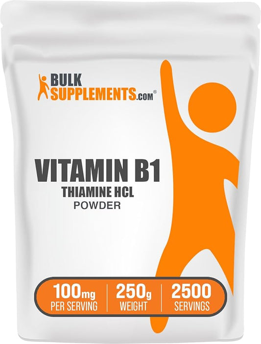 BulkSupplements Thiamine HCl Powder - Thiamine Hydrochloride, B1 Vitamins, Thiamine B1 Supplement, Thiamine 100mg - Gluten Free, 100mg per Serving, 250g (8.8 oz) (Pack of 1)