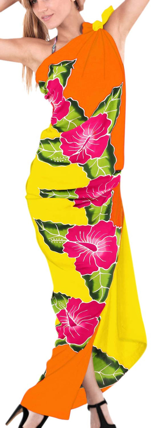 LA LEELA Women's Beachwear Summer Beach Wrap Bikini Wraps Sarong Swimwear Swim Cover Up Skirt Bathing suit Swimsuit Pareo Coverups for Women One Size Orange, Floral
