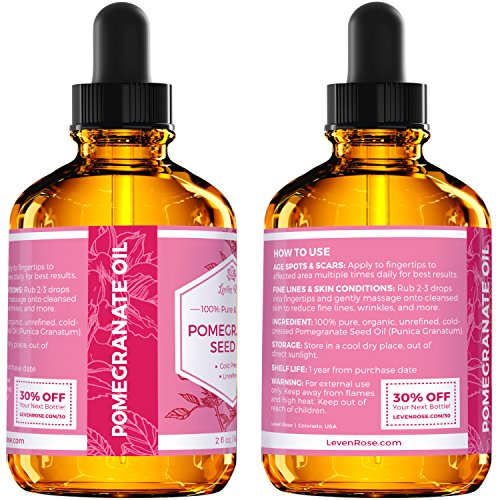 Leven Rose Pomegranate Seed Oil, 100% Pure Unrefined Cold Pressed Antioxidant Moisturizer for Hair Skin and Nails 2 oz