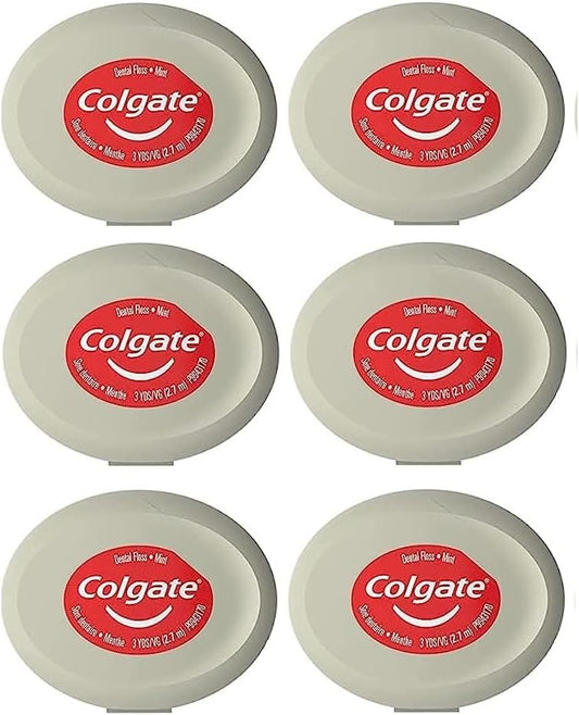 Colgate Waxed Dental Floss for Improved Mouth Health Small Travel Size 3 Yards (2.7 Meters) - Pack of 6