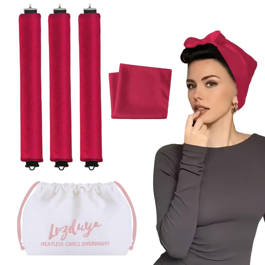 Heatless Curls Overnight Rods Heatless Hair Curler Hair Curlers To Sleep In Heatless Curls Blowout Rods Heatless Curling Rods With Luxury Cloth Bag Scarf For All Hair Types (Red, 3Rods)