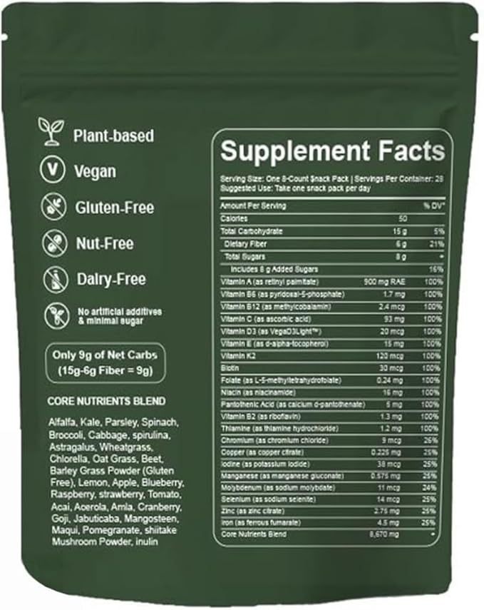 Greens Gummies, Daily Greens Gummies with Chlorella and Spirulina, Digestive & Gut Health, Multi-Vitamins & Minerals, 224 Gummy Bear