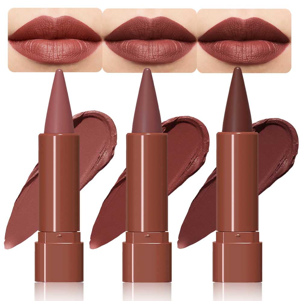 CAKAILA 3Pcs Nude Lipstick Lip Liner Matte Sets,Light to Dark High Pigmented Velvet Lipstick Lipliner for Daily Makeup,for Women Long Lasting Waterproof 24 Hours Lip Stick Lip Stain Makeup Gift Sets