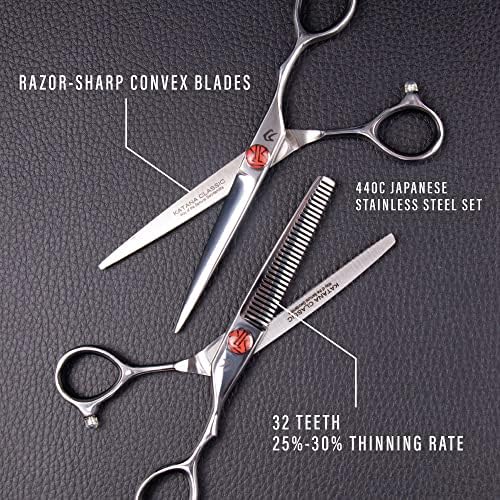 Katana Classic Professional 6.5" Shear Set by Tokko Shears, Premium 440C Japanese Steel Regular and Thinning Scissors for Barbers and Salon Professionals