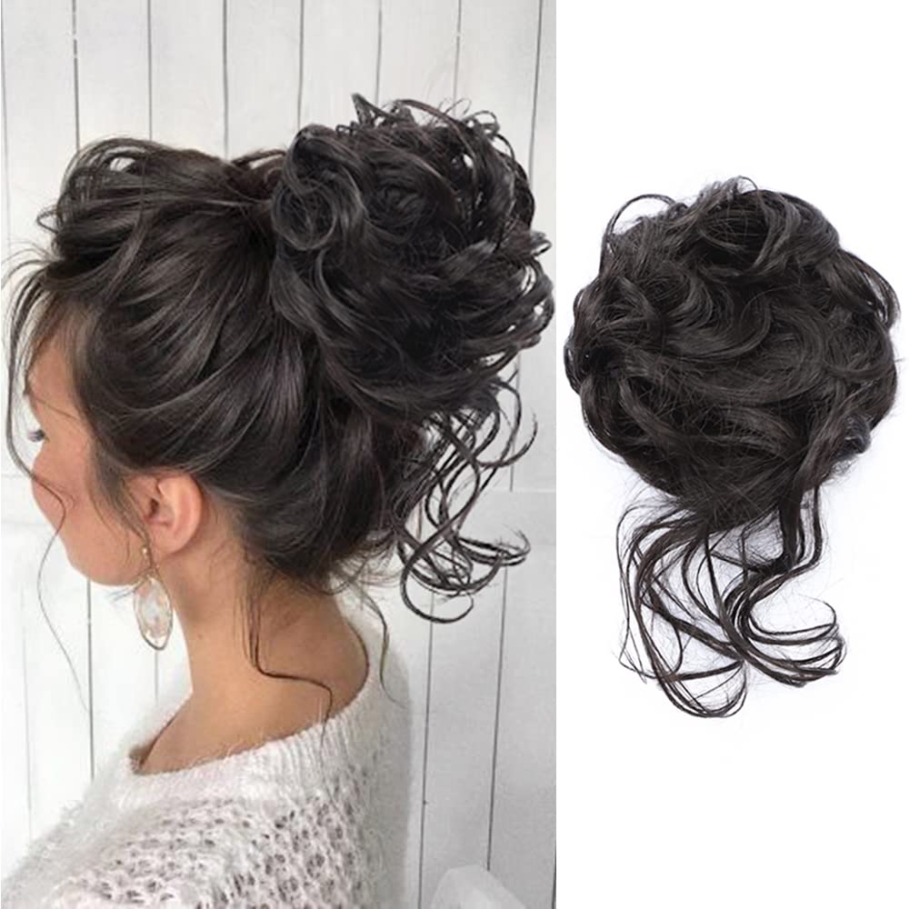 KETHBE Messy Bun Hair Piece Tousled Updo Hair Buns Extension Elastic Hair Band Hair Pieces Curly Hair Bun Scrunchie For Women (Brownish Black)