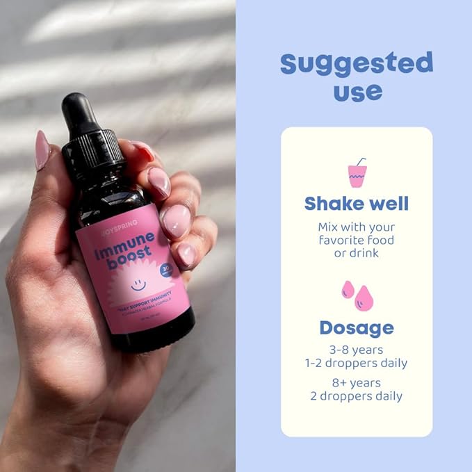 JoySpring Immune Drops - Kids Immune Support Liquid Supplement (2 fl oz) - Echinacea, Elderberry, Oregon Grape Root, Orange Peel, Vitamins A, B6, C - Natural Support System for Children & Adults