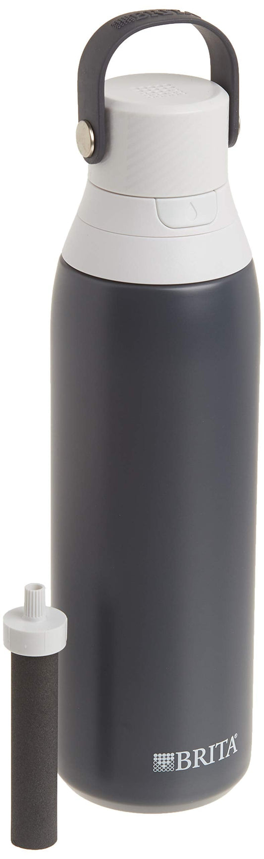 Brita Stainless Steel Premium Filtering Water Bottle, BPA-Free, Reusable, Insulated, Replaces 300 Plastic Water Bottles, Filter Lasts 2 Months or 40 Gallons, Includes 1 Filter, Carbon - 20 oz.